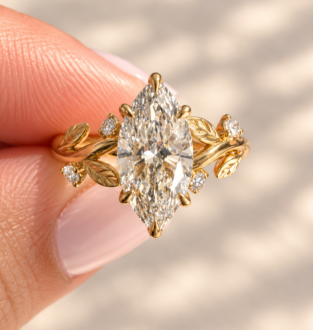 2.15 Carat Marquise Cut Nature Inspired Diamond Ring
